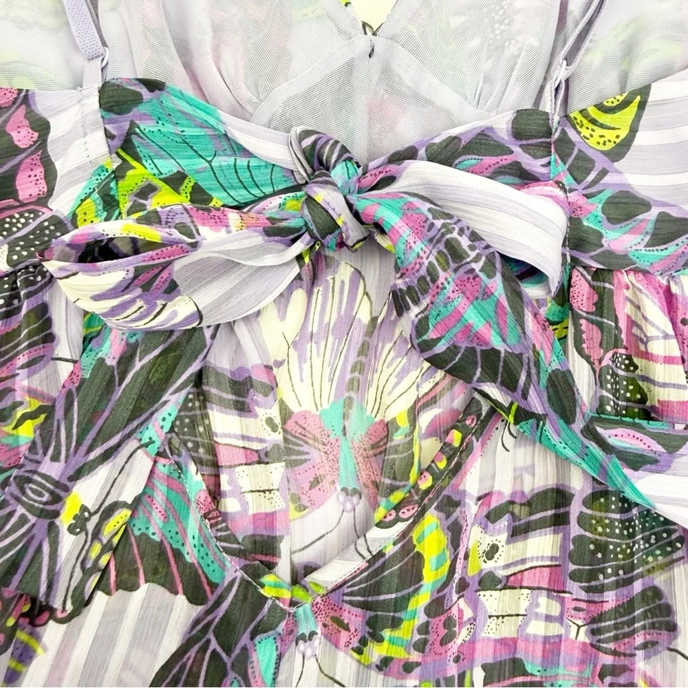 Betsey Johnson Intimates Butterfly Print Satin Chemise Slip Open Tie Back Purple